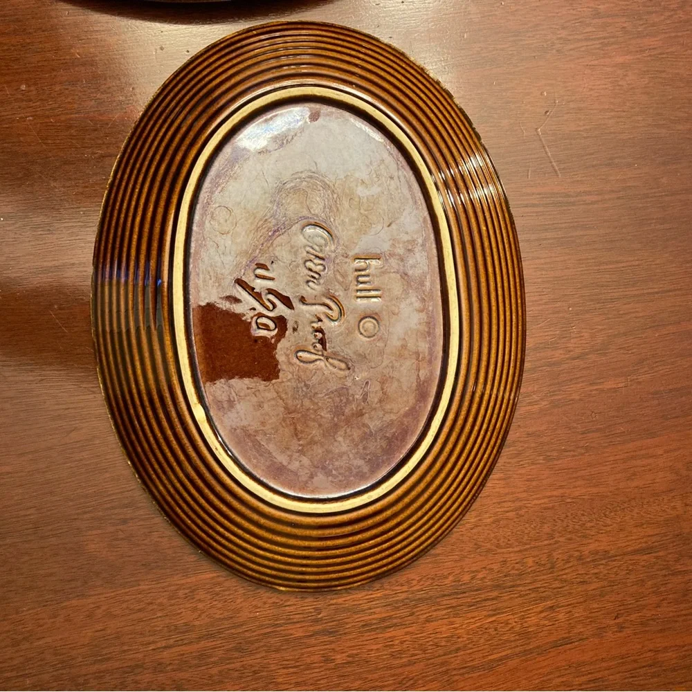 Vintage Hull Pottery Brown Drip Glazed oval serving platters 12” and 14” drip - Picture 6 of 6